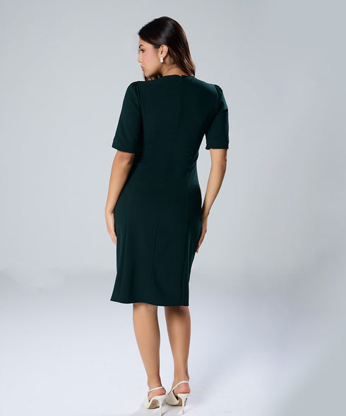 High Neck Midi Length Formal Green Dress